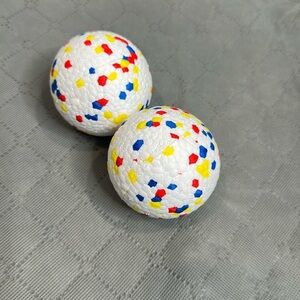 2 pack Vibrant Dog Play Balls with Red, Blue, and Yellow Accents 2 medium balls